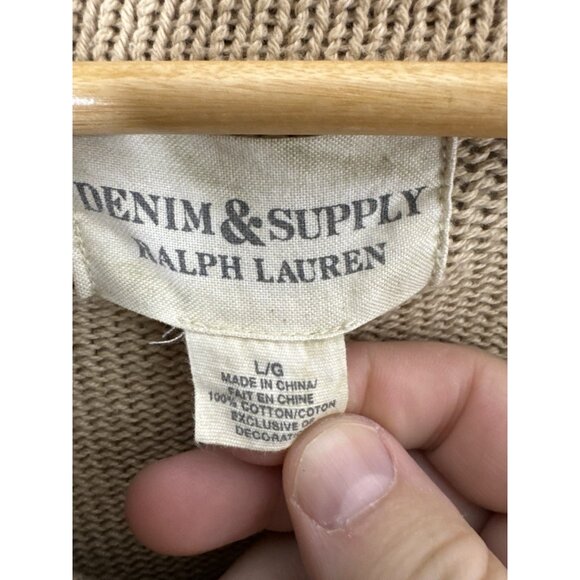 Denim & Supply Ralph Lauren Shawl Collar Cardigan Sweater Beige Cotton Men L - Picture 2 of 4